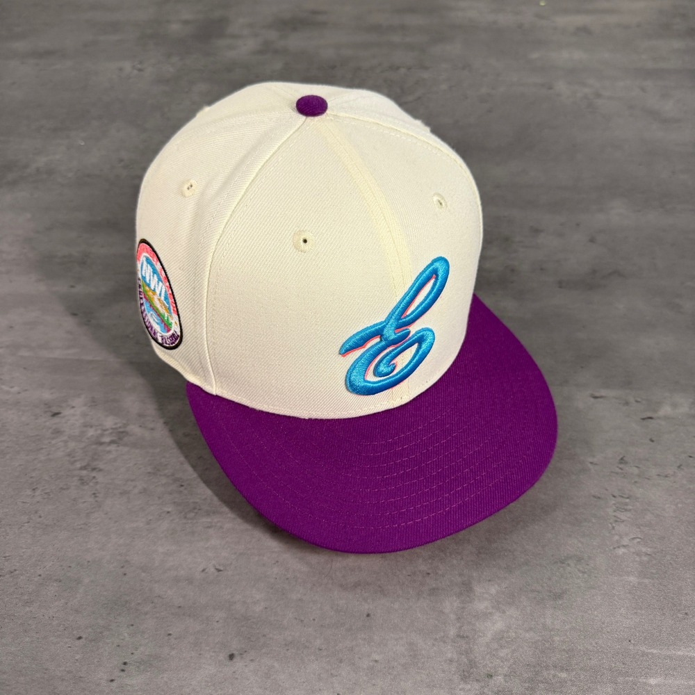 Hat Club Eugene Emeralds New Era Cap 7 1/4 Off White Purple Blue‎ Alternate Logo